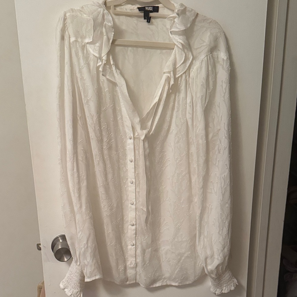 PAIGE Women's White Ruffle Blouse
